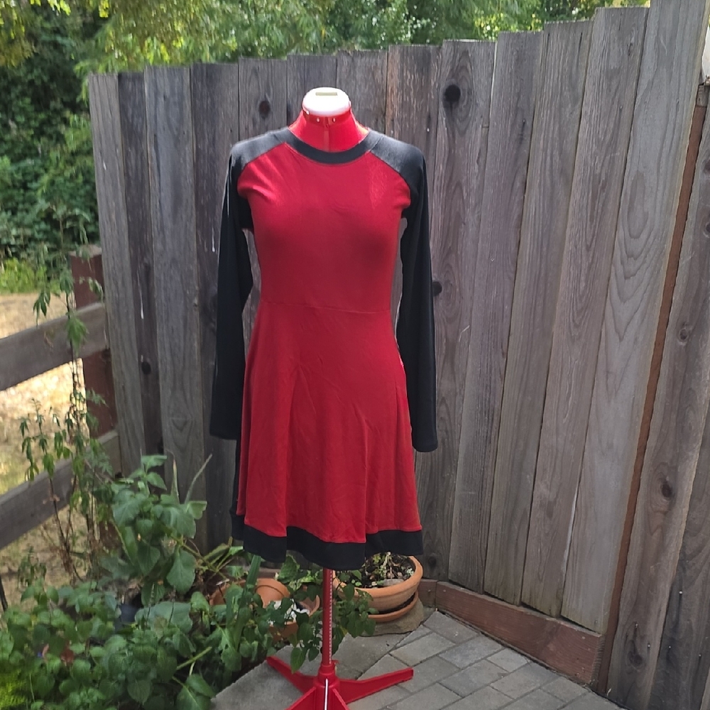 Indigo Red Ribbed Fit and Flare Dress